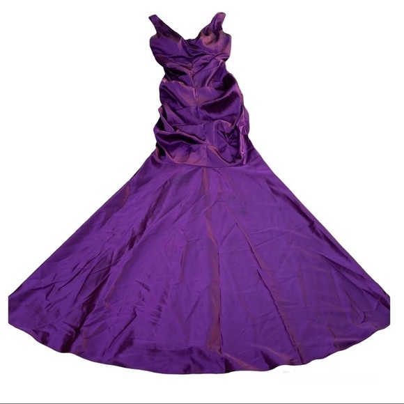 Xscape Dresses Xscape By Joanna Chen Deep V Purple Rouched Mermaid